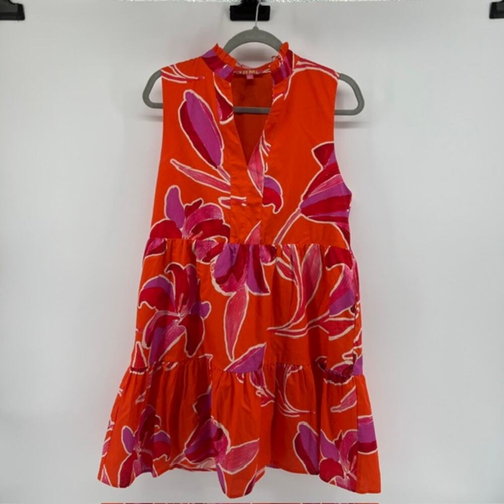 THML Anthropologie Tiered Mini Dress Womens S Ruffle Collar Sleeveless RedFloral